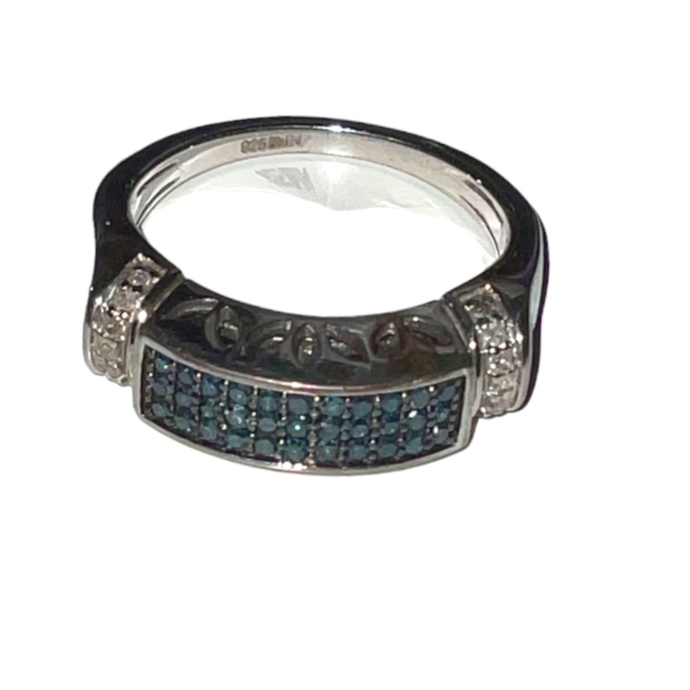 HSN Genuine Blue Diamond Ring Rhodium over Sterling Size 7